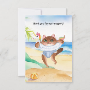 Katze ist am Strand Dankeskarte