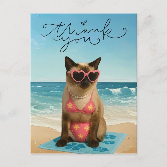 Katze ist am Strand Postkarte (Vorderseite)