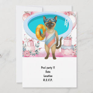 Katze ist bei der Poolparty am Pool Einladung