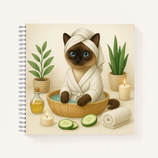 Katze ist im Wellness-Center mit Kerzenlicht Notizbuch (Vorderseite)