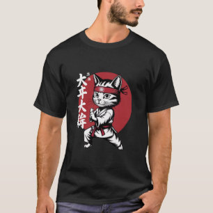 Katze Karate Judo Japan Japanische Flagge Lustige T-Shirt