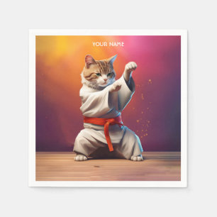 Katze Karateka in Kimono Taekwondo Kung Fu Serviette