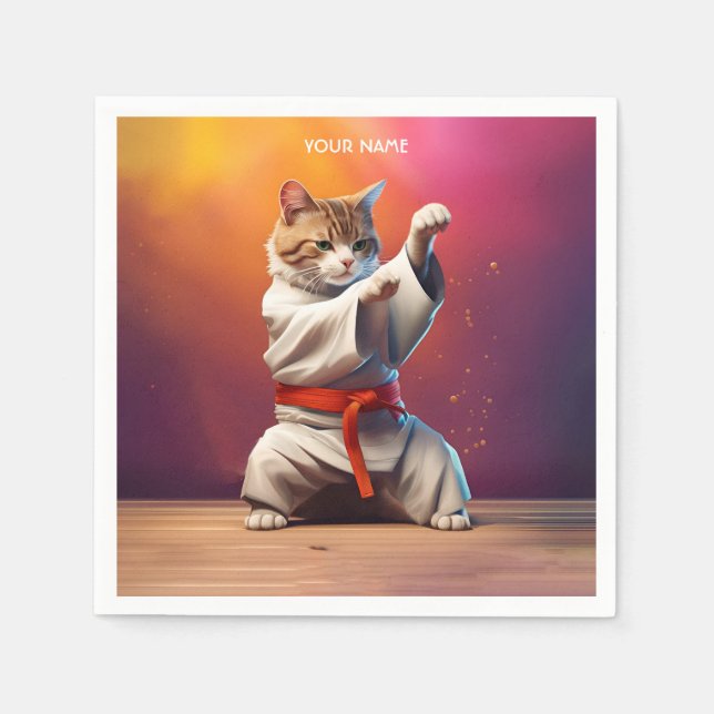 Katze Karateka in Kimono Taekwondo Kung Fu Serviette (Vorderseite)
