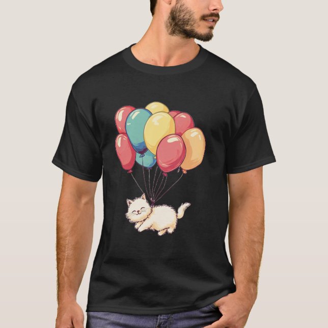 Katze Kätzchen Luftballons T-Shirt (Vorderseite)