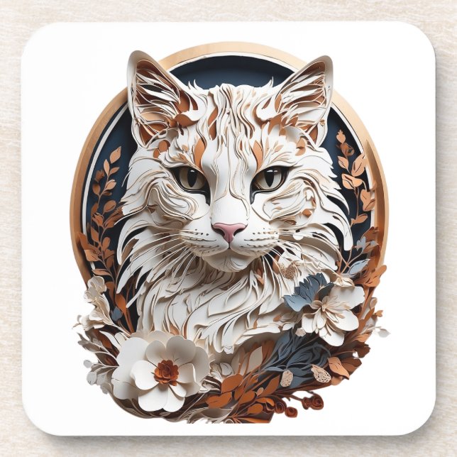 Katze, Kätzchen mit Blume Getränkeuntersetzer (Vorderseite)