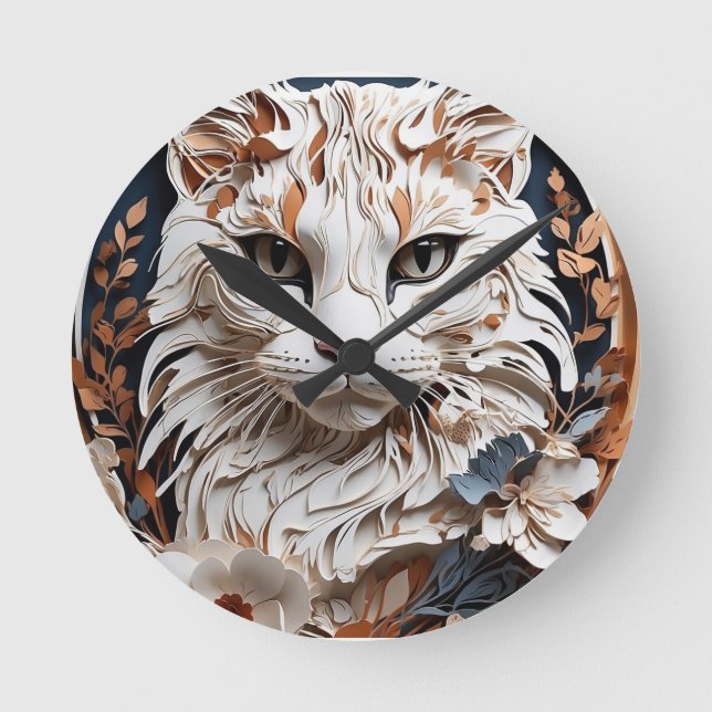 Katze, Kätzchen mit Blume Runde Wanduhr (Vorderseite)