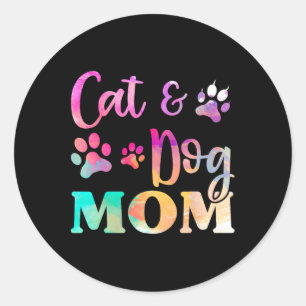 Katze Katze Hund Mama Shirt für Frauen Runder Aufkleber