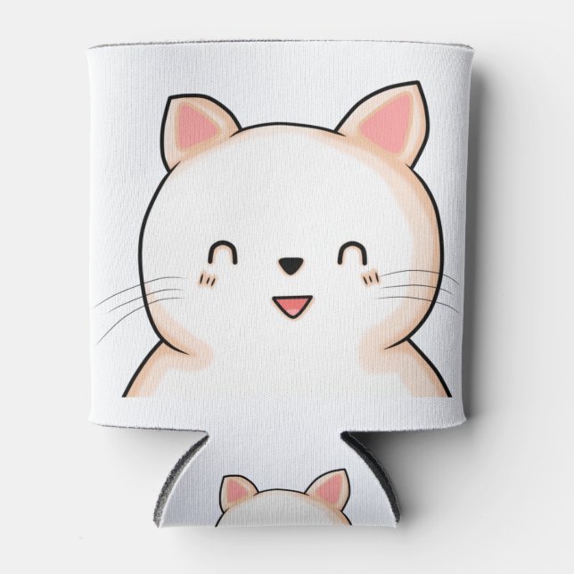 Katze Katzenkatze Kawaii Augen Zeichnend Tier. Dosenkühler (Vorderseite)