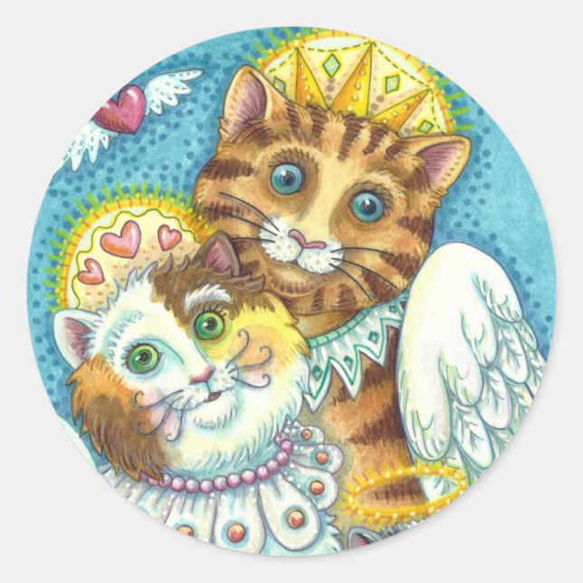 KATZE, KITTEN & MAUSANGELN IN HEAVEN, HALO & WINGS RUNDER AUFKLEBER (Vorderseite)