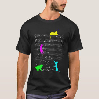 Katze Kitty Noten Bunte Musiker Klaue T-Shirt
