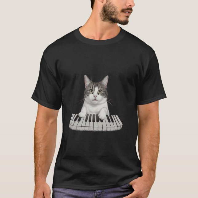 Katze Klavier T-Shirt (Vorderseite)