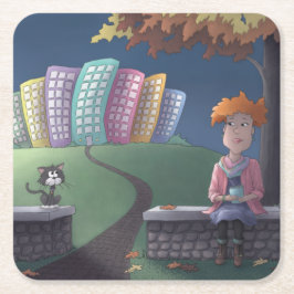 Katze Lady im Park Square Paper Untersetzer