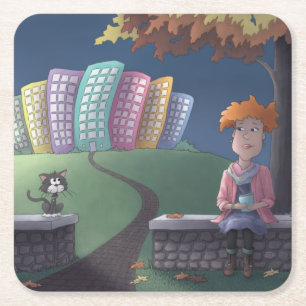 Katze Lady im Park Square Paper Untersetzer