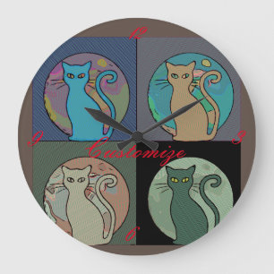Katze Lady Multi Cats Sitting Thunder_Cove Große Wanduhr