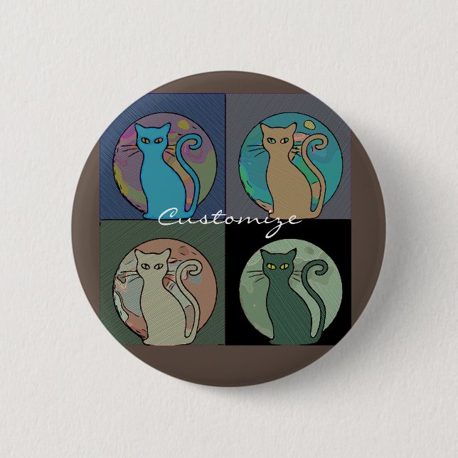 Katze Lady Multi Cats Sitzen Thunder_Cove Button (Vorderseite)