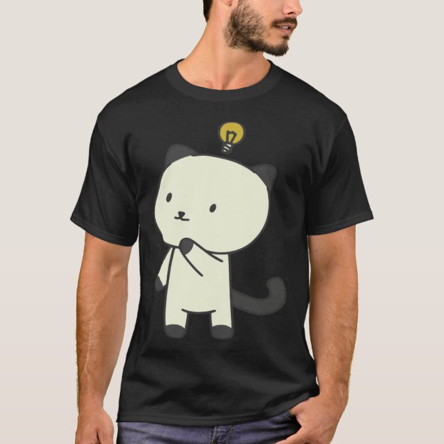 Katze  Lampe Denken T-Shirt (Vorderseite)