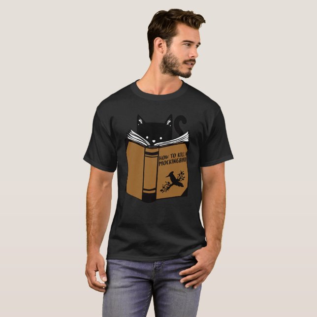 Katze las Buch, wie man ein verspottendes T-Shirt (Vorne ganz)