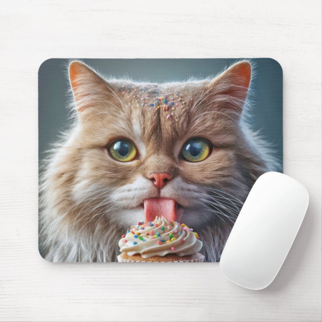 Katze lecken einen Kuchen Mousepad (Mit Mouse)