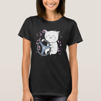 Katze Lenkrad Fahrer Lenker Auto fahren  T-Shirt
