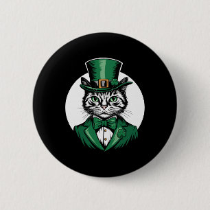 Katze Leprechaun Katzenliebhaber Kleeblatt St. Pat Button