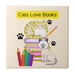 Katze liebt Bücher Fliese