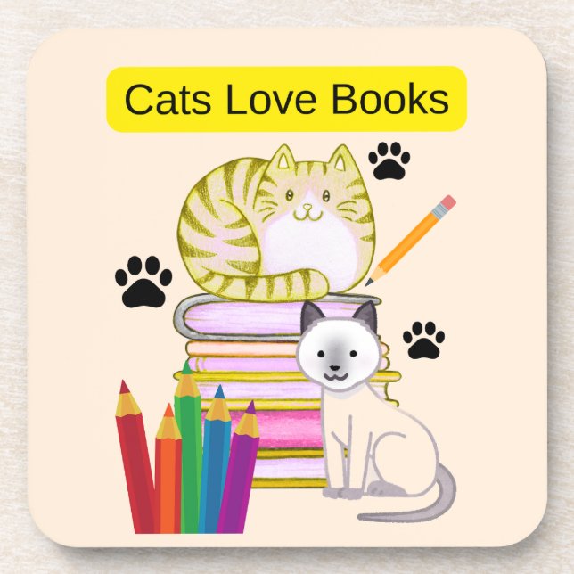 Katze liebt Bücher Getränkeuntersetzer (Vorderseite)