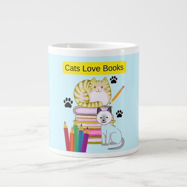 Katze liebt Bücher Jumbo-Tasse (Vorderseite)