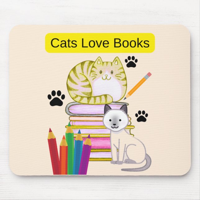 Katze liebt Bücher Mousepad (Vorne)