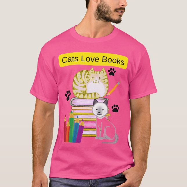 Katze liebt Bücher T-Shirt (Vorderseite)