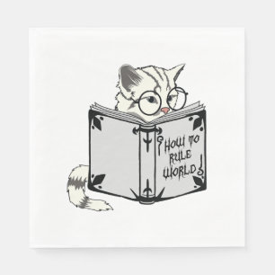 Katze liest Buch Serviette