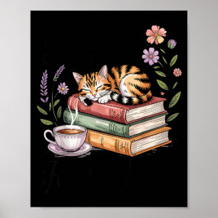 Katze liest Bücher Kaffeeliebhaber süße Grafik Man Poster