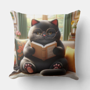 Katze liest ein Buch auf dem Sofa Kissen