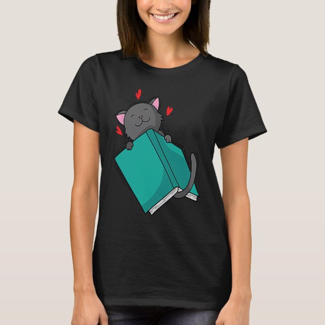 Katze liest ein Buch T-Shirt (Vorderseite)