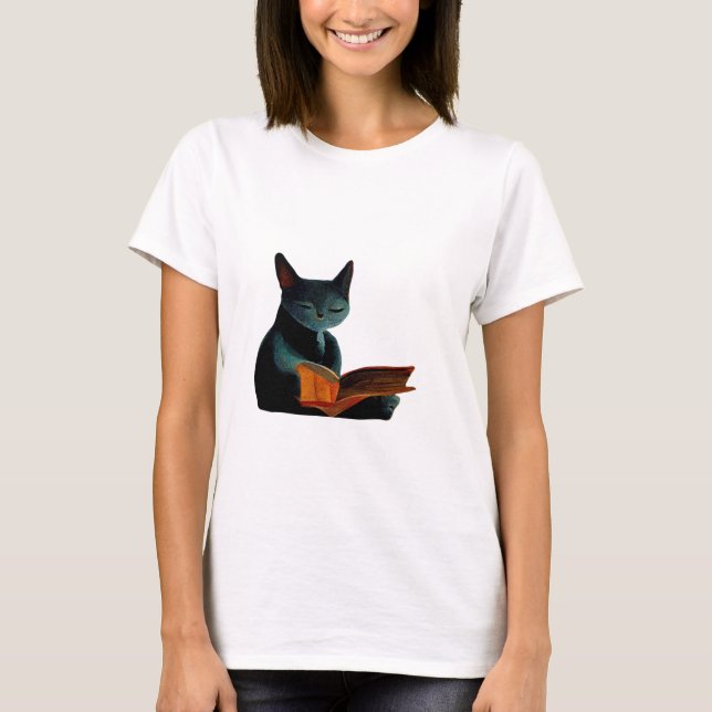 Katze liest ein Buch T-Shirt (Vorderseite)