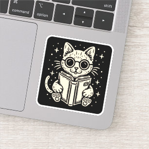 Katze liest Fantasiebuch Aufkleber