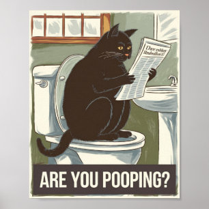 Katze liest Zeitung auf Toilette - Kackst du? Poster