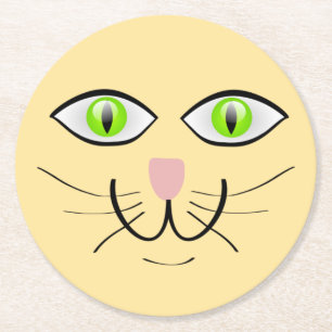 Katze Lustiges Gesicht Cartoon-29034 Runder Pappuntersetzer
