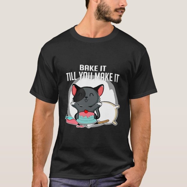 Katze macht Backkoch oder Bäcker T-Shirt (Vorderseite)