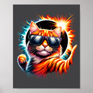 Katze macht ein Selfie mit totaler Sonnenfinsterni Poster