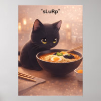 Katze macht Ramen um 3 Uhr morgens Poster