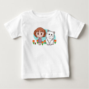 Katze, Mädchen und Tulpen Baby T-shirt