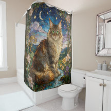 Katze Maine Coon im Stil von Jugendstil-Buntglas