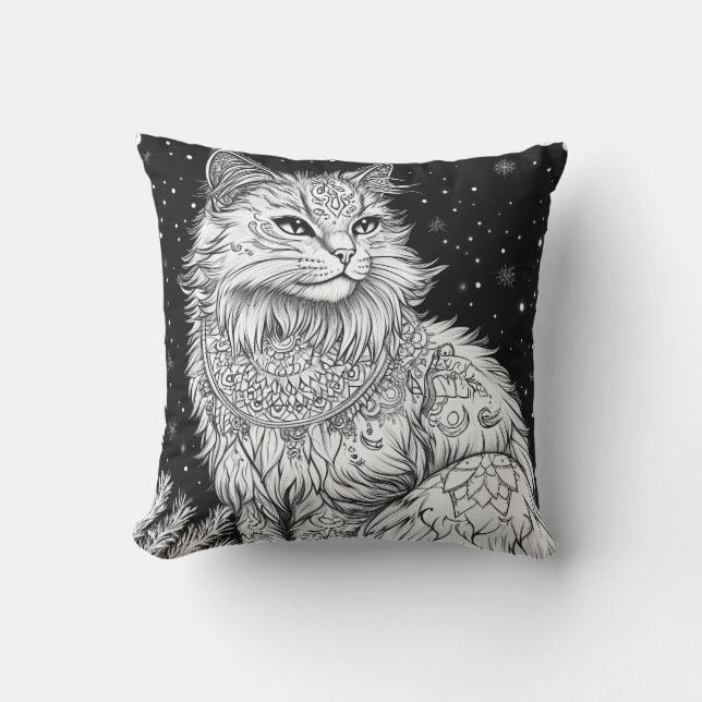 Katze Mandala unter magischem Sternenhimmel Kissen (Vorderseite)