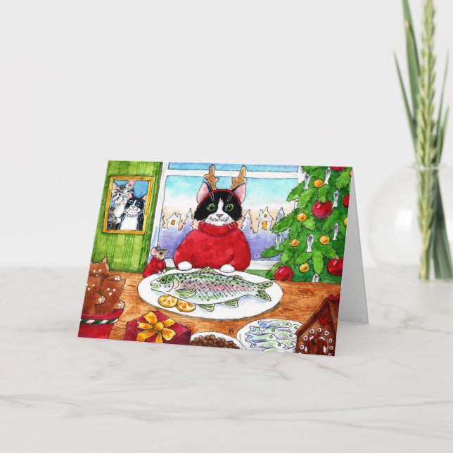 Katze, Maus, Fisch Weihnachtskarte Karte (Vorderseite)