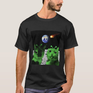 Katze Meme Alien Grüne Katze Selfie UFO Lustig Wel T-Shirt