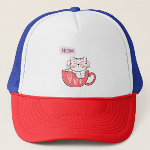 Katze miauen in einer Tasse Truckerkappe