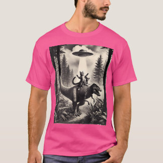 Katze mit Alien Riding Dinosaur T-Rex. Katze und U T-Shirt