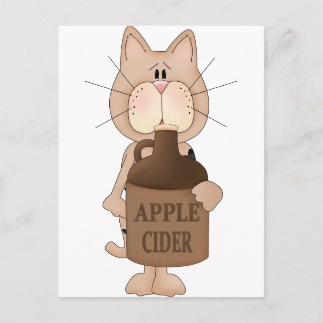 Katze mit Apfelwein Postkarte (Vorderseite)