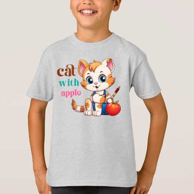 Katze mit Apple-85242 T-Shirt (Vorderseite)