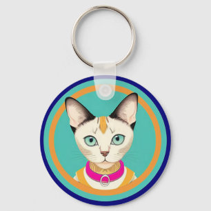 Katze mit auffallenden Augen von rundem Spiegel Schlüsselanhänger